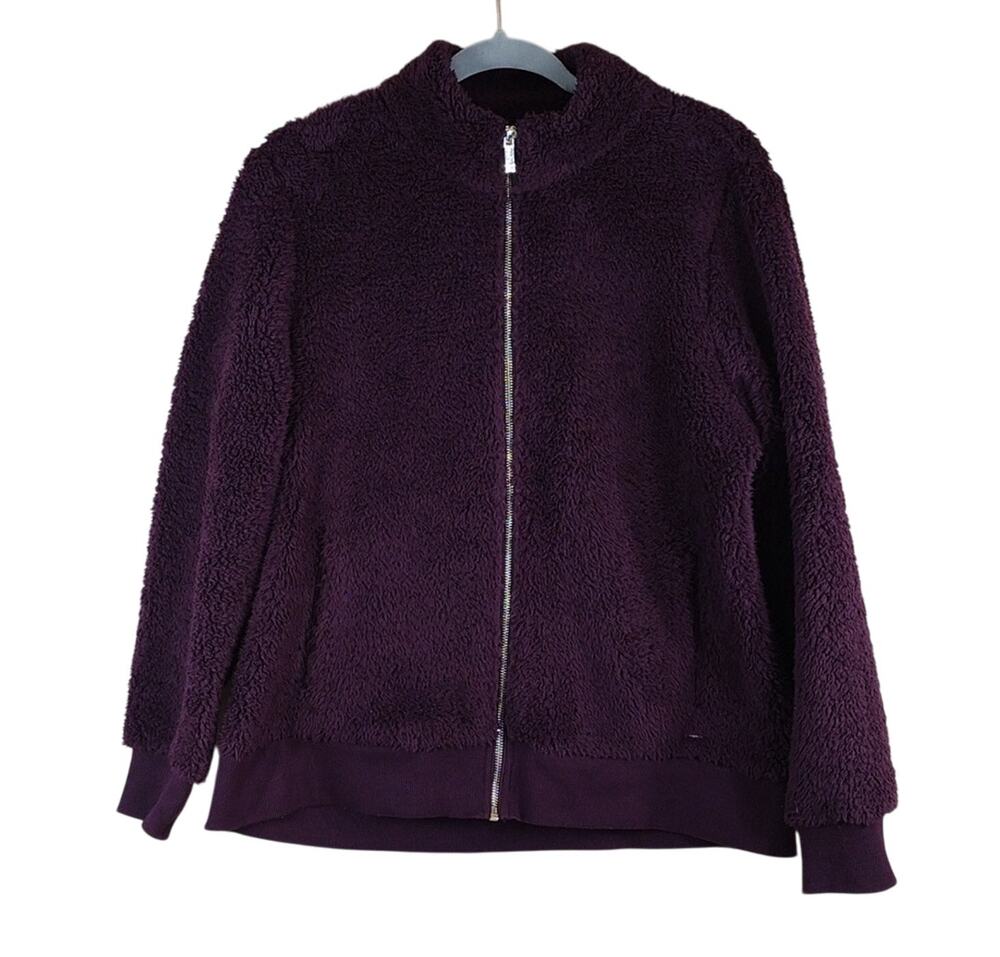 Calvin Klein Jacket Women’s Medium Purple Sherpa Fleece Teddy Zip Up Cozy - Picture 1 of 8